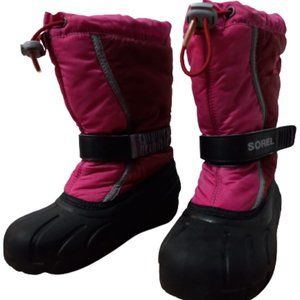 Sorel Kids Size 1 Waterproof Winter Boots. (Red/Pink/Black.)